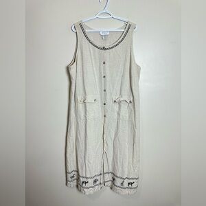 Annex Size 20 Susan Graver Beige Sleeveless Dress with Embroidery